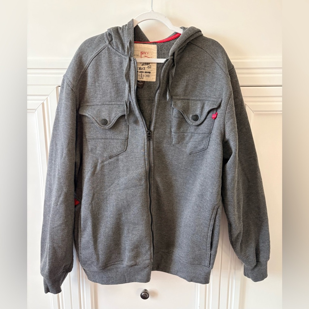 🔵 MENS HEAVY GRAY GOLD LABEL SWEATSHIRT ZIP JACKET - X-LARGE GREAT CONDITION 🔵